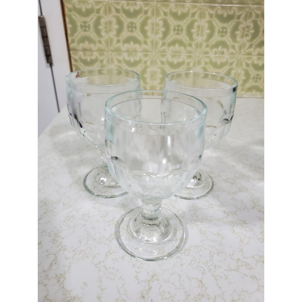Vintage Heavy STEMWARE Pressed Glass Water Ice Cream Sundae Wine Glasses 3 pcs